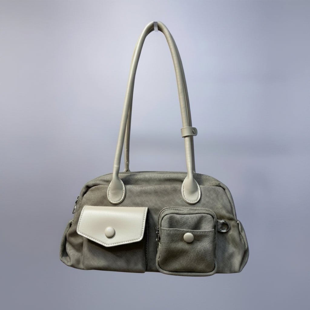 Washed denim bowling bag