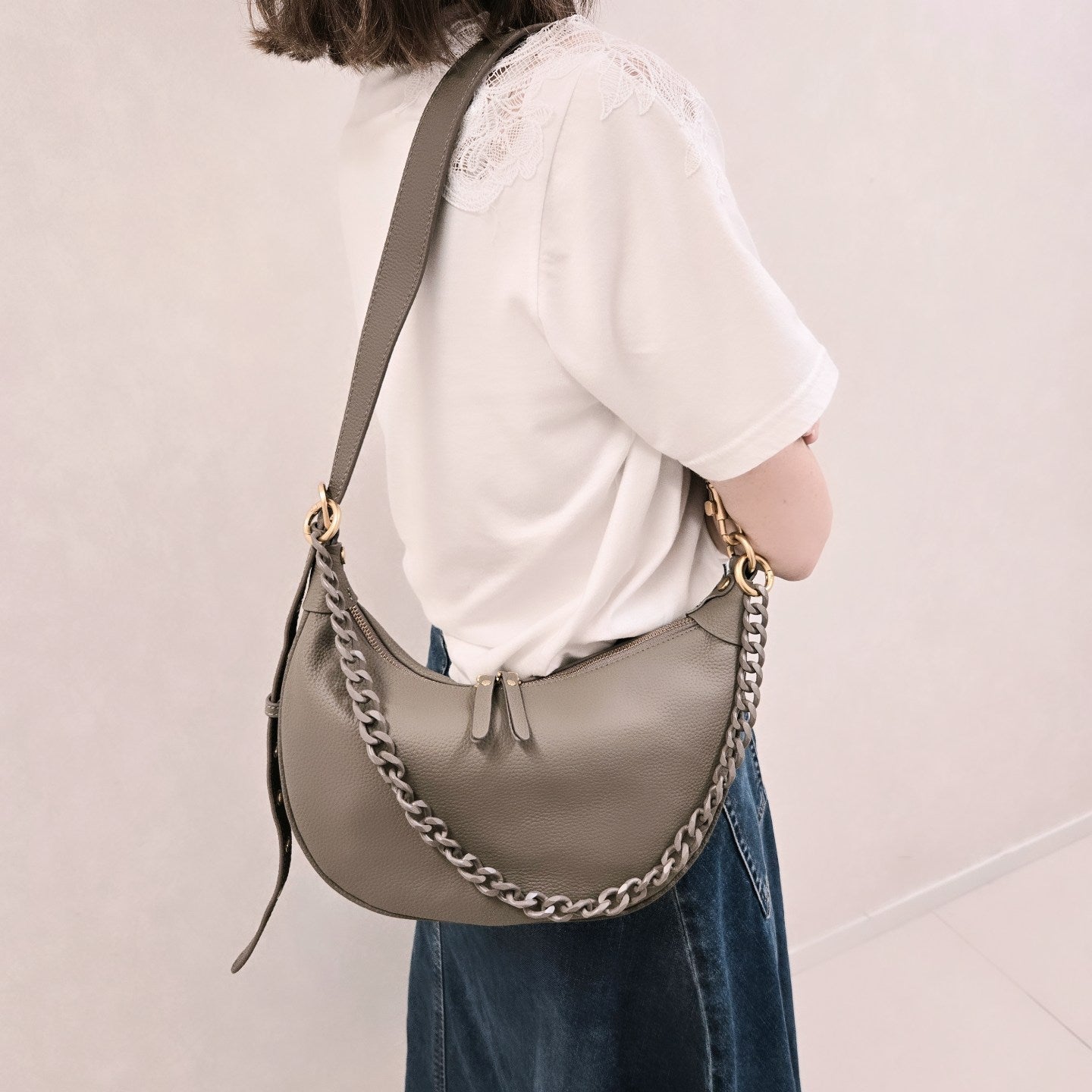 Korea Soft Pebble Leather Half Moon Bag