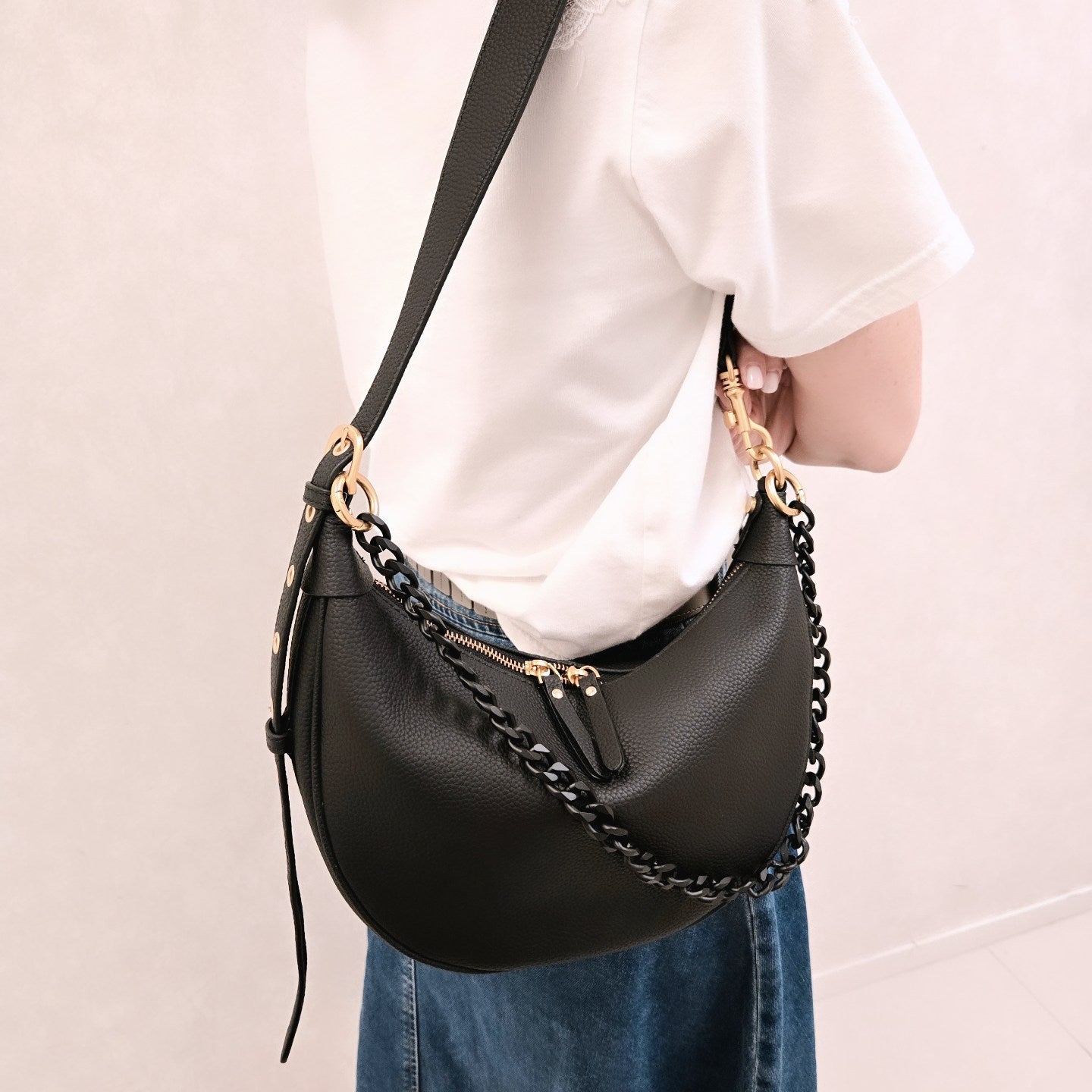 Korea Soft Pebble Leather Half Moon Bag