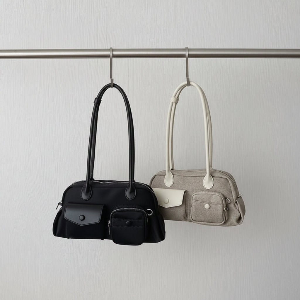 Washed denim bowling bag