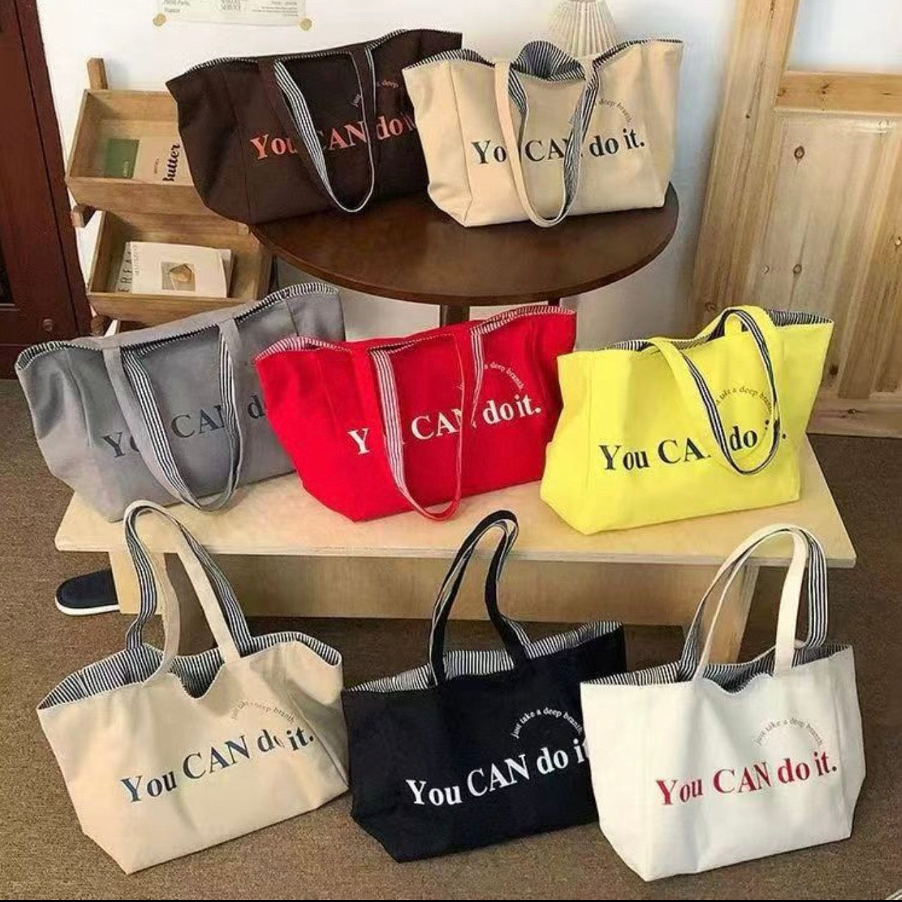 Reversible cotton canvas beach tote