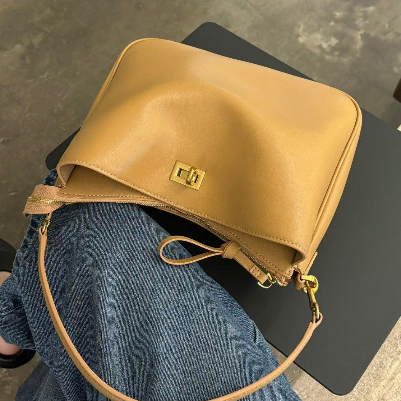 Korea Cow Leather Rodeo Hobo