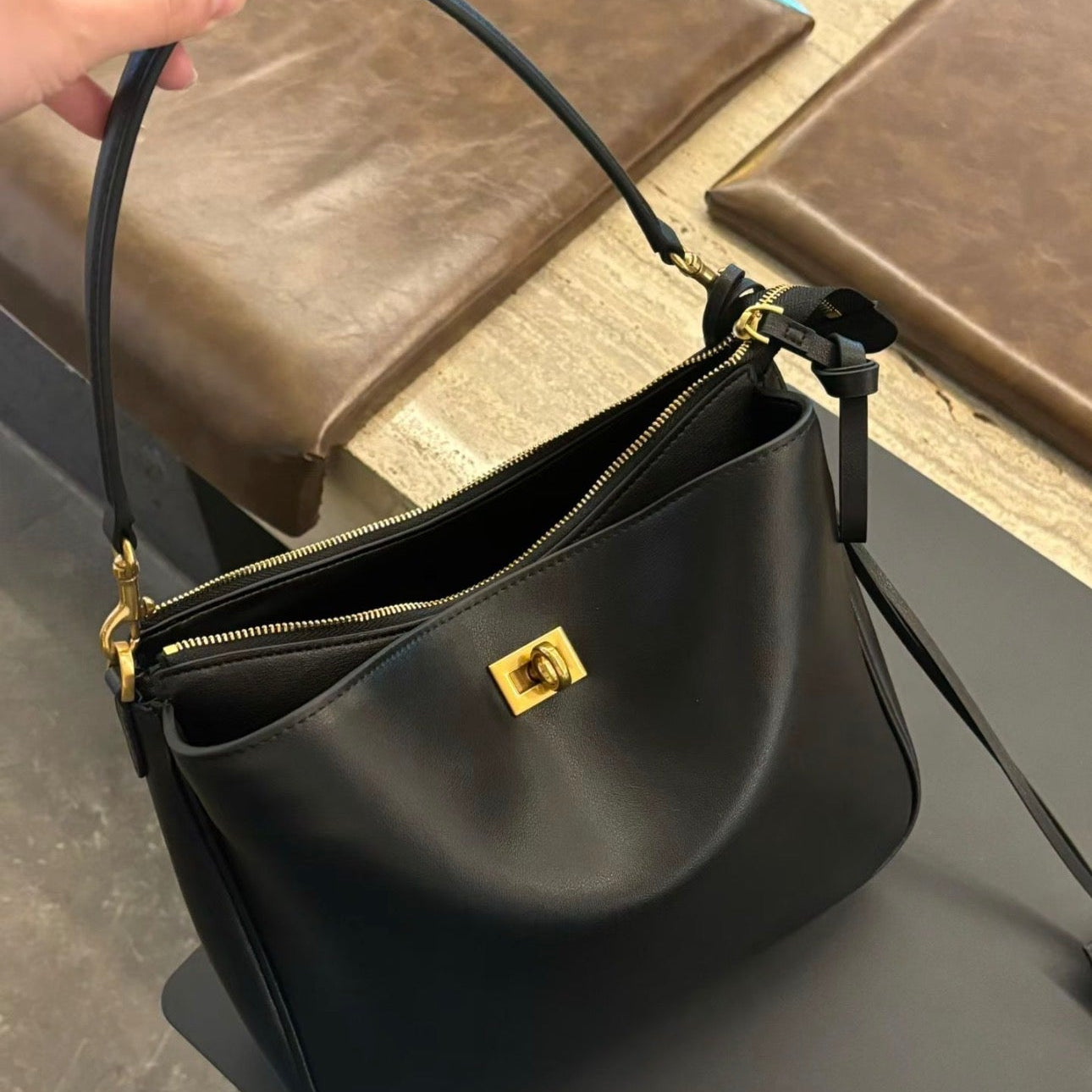 Korea Cow Leather Rodeo Hobo