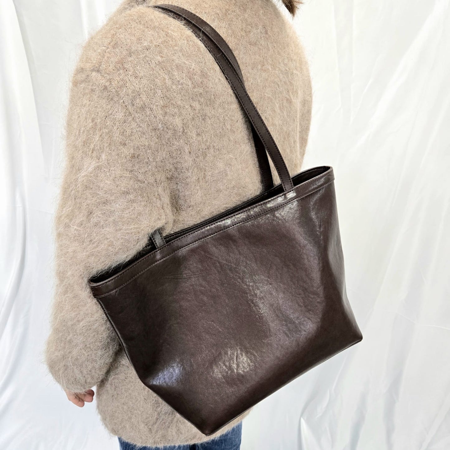 Korea Vintage Polish Leather Tote Bag