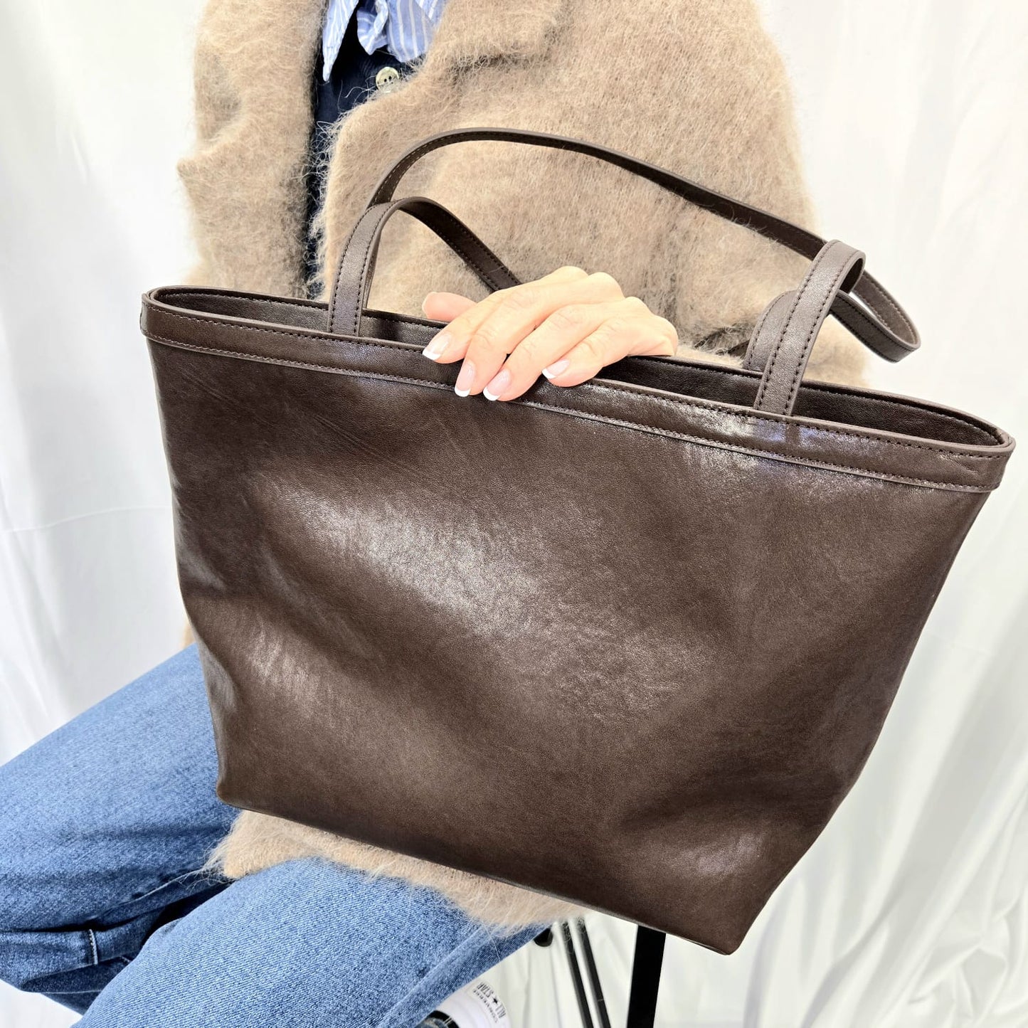 Korea Vintage Polish Leather Tote Bag
