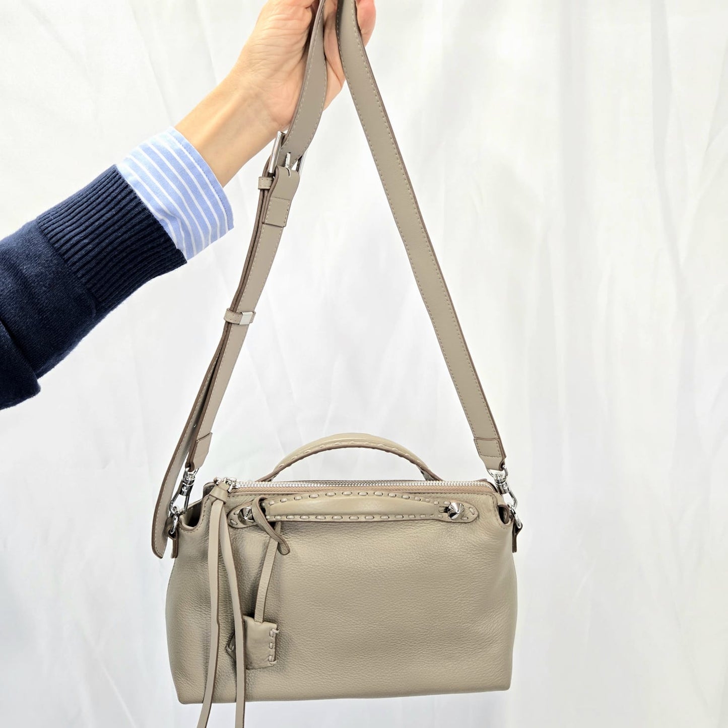 Korea Soft Pebble Leather Crossbody Bag With Hand Stitching