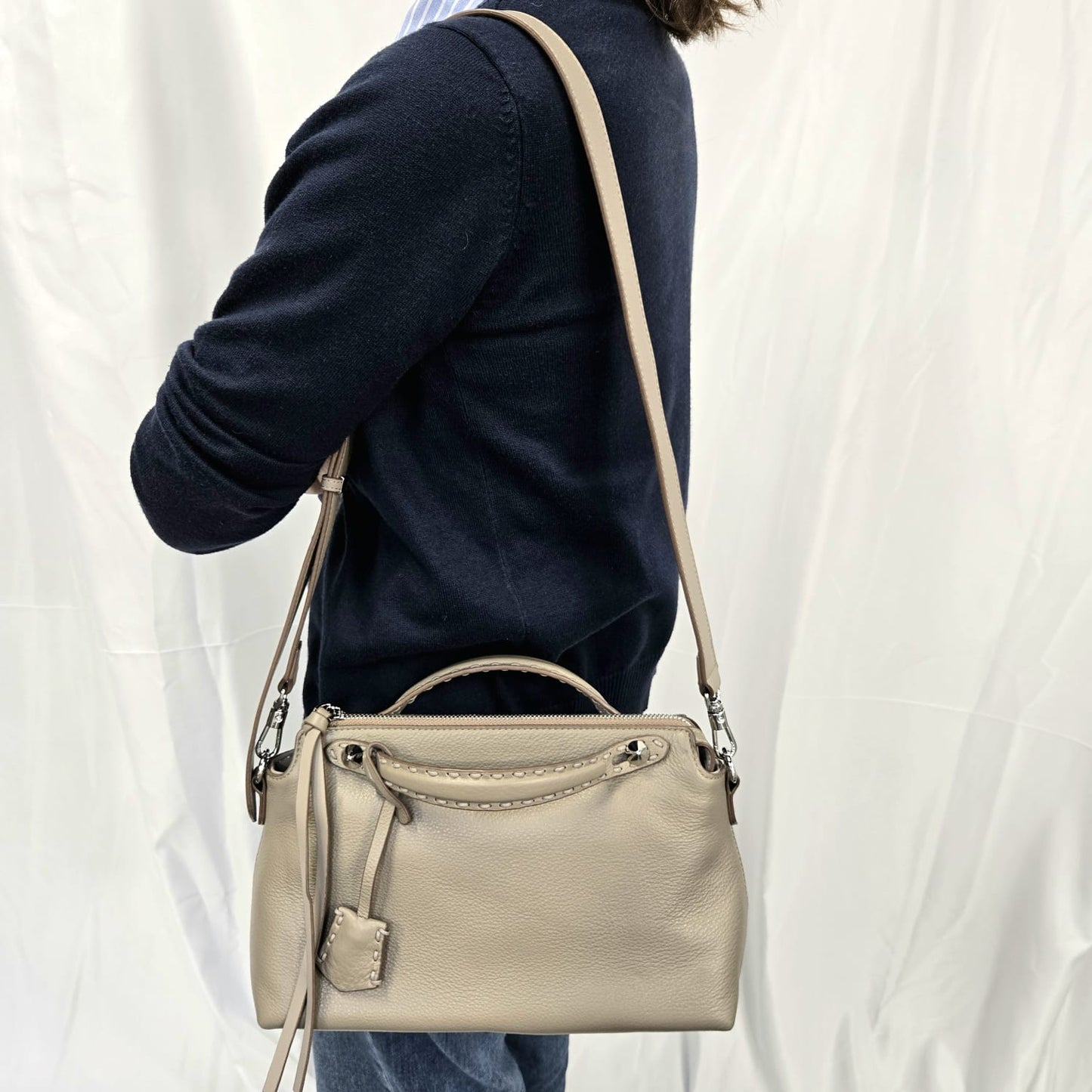 Korea Soft Pebble Leather Crossbody Bag With Hand Stitching