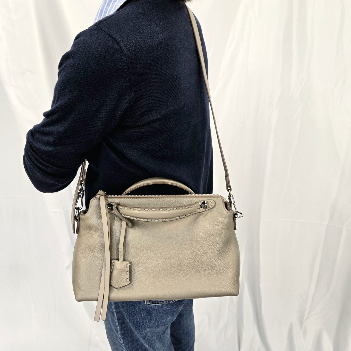 Korea Soft Pebble Leather Crossbody Bag With Hand Stitching