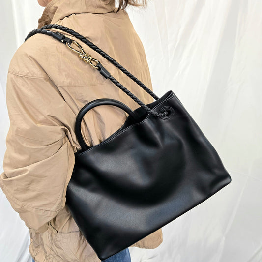 Korea Soft Calf Leather With Woven Inner Pouch Shoulder Bag