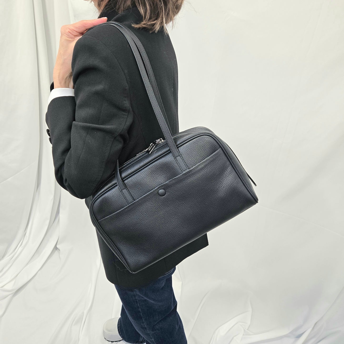 Korea Soft Pebble Leather Boston Bag