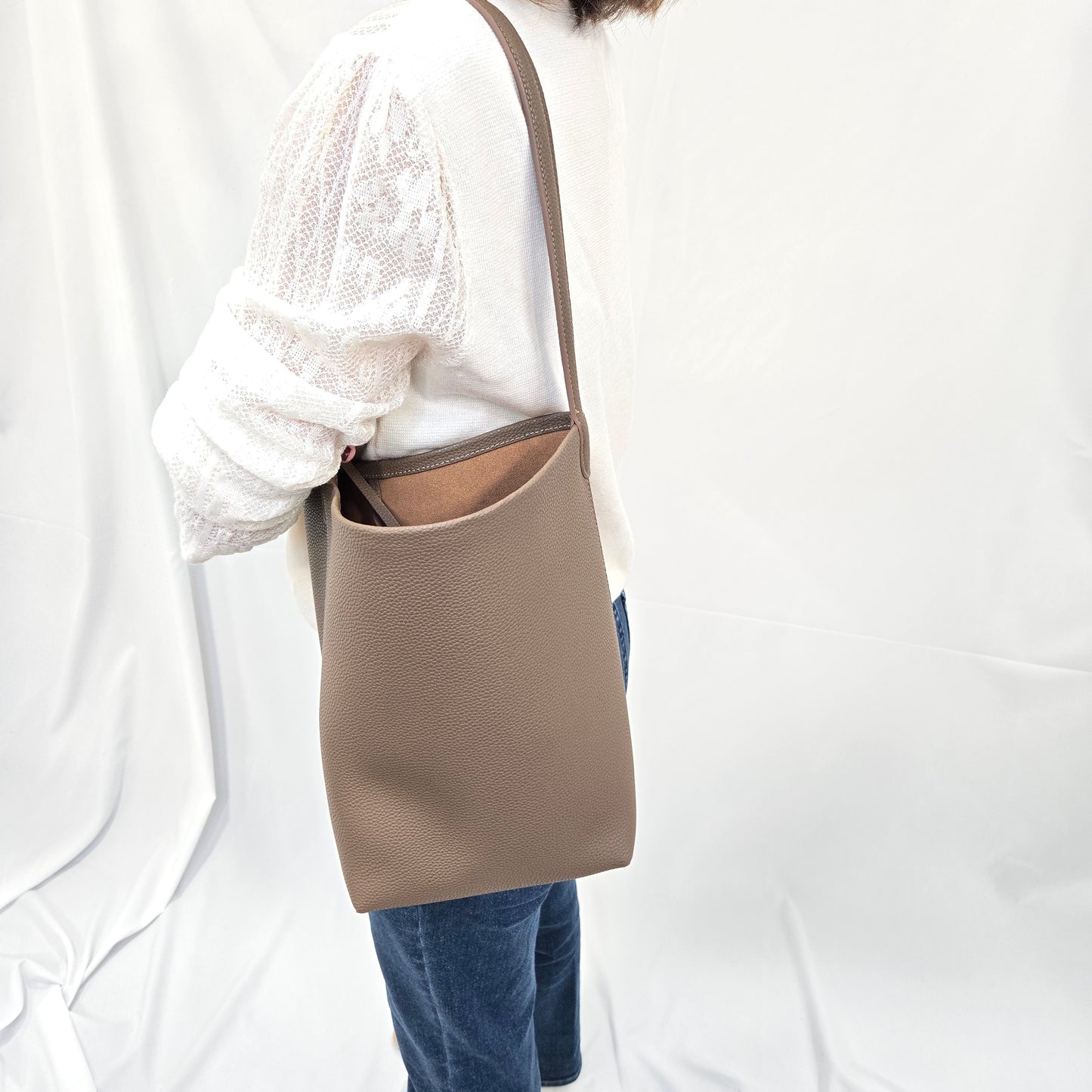 Korea Soft Pebble Leather Bucket Tote