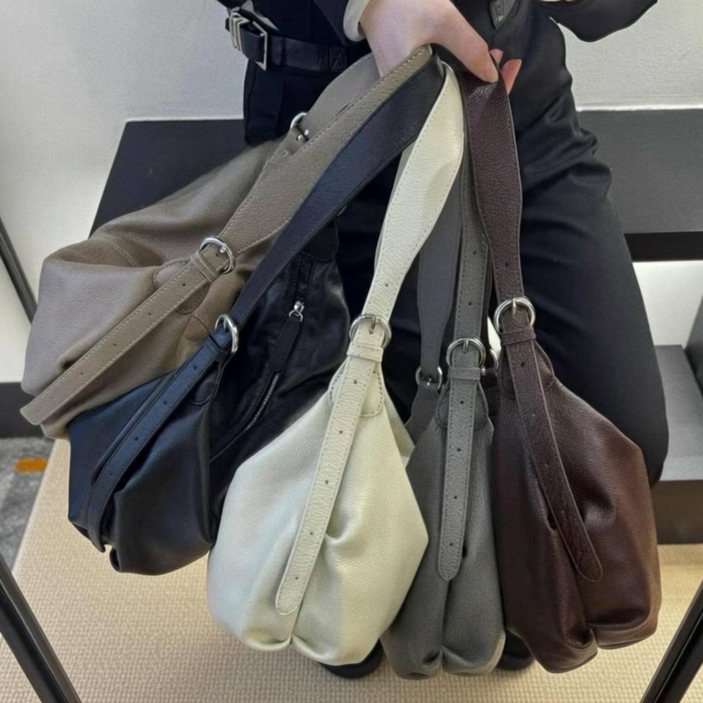 Korea Cow Leather Croissant Bag (Large)