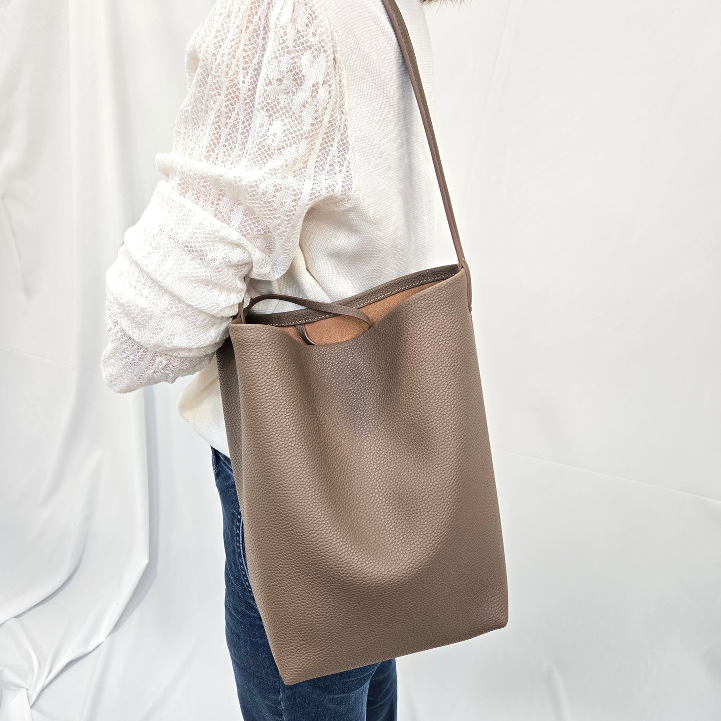 Korea Soft Pebble Leather Bucket Tote