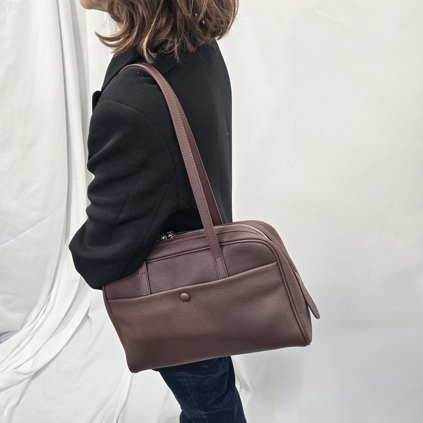 Korea Soft Pebble Leather Boston Bag