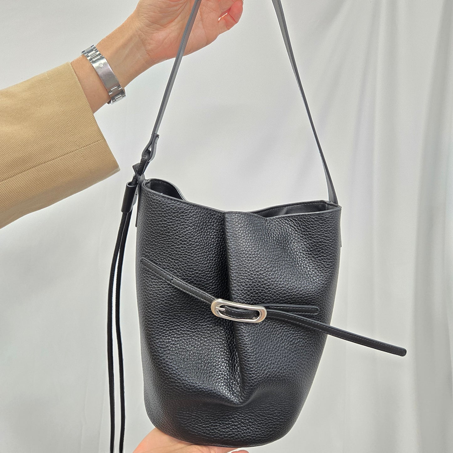Korea Soft Pebble Leather Kelly Bucket Bag