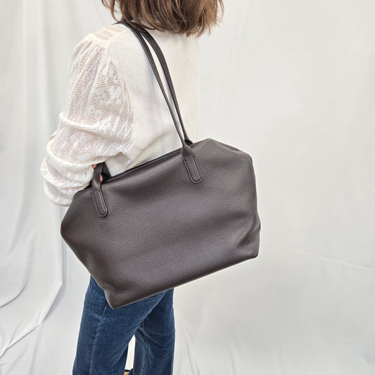 Korea Soft Pebble Leather Double Handle Zipper Bag