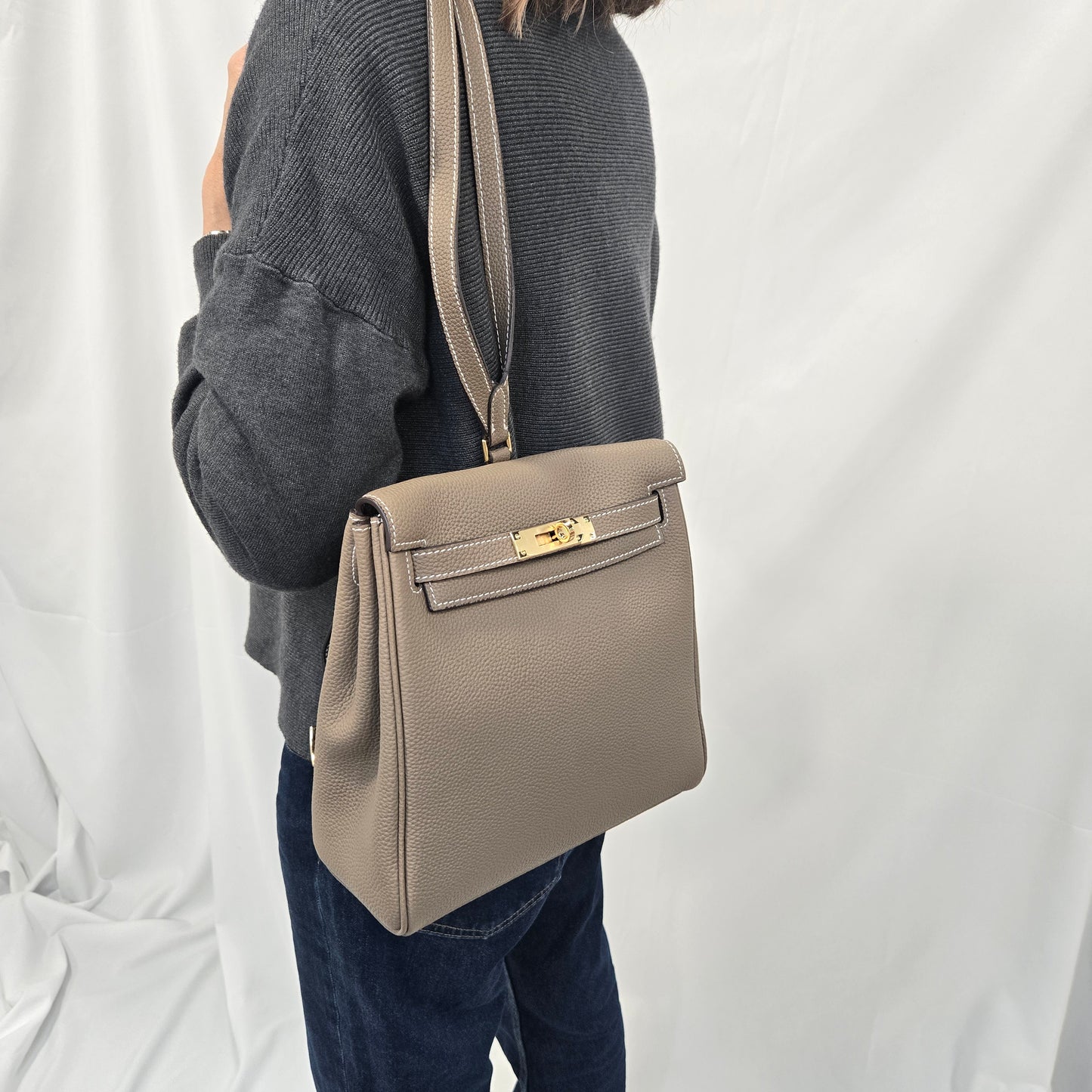 Korea Soft Pebble Leather Kelly Backpack