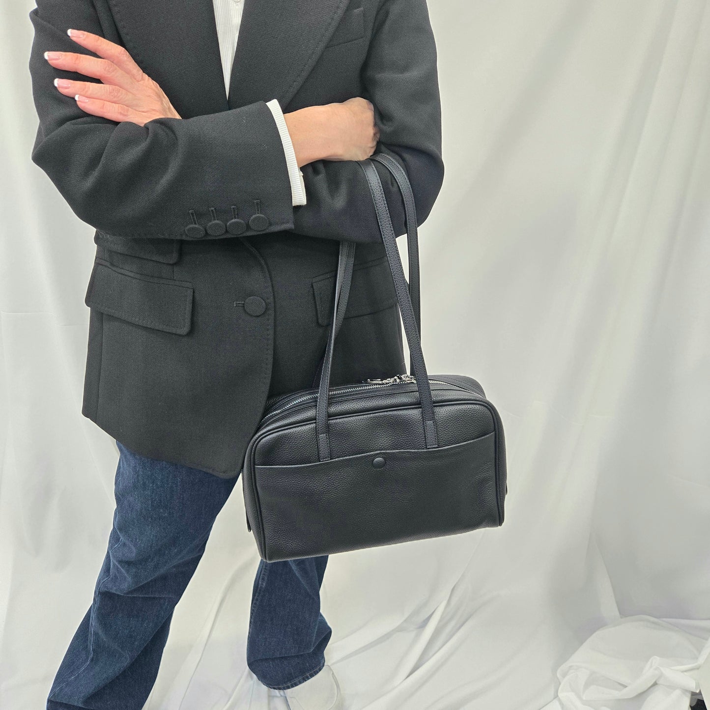 Korea Soft Pebble Leather Boston Bag