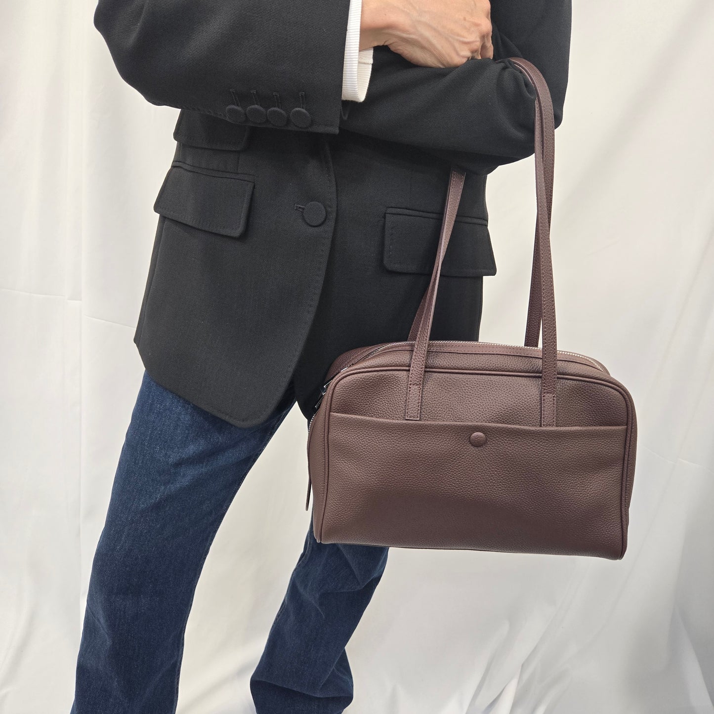 Korea Soft Pebble Leather Boston Bag