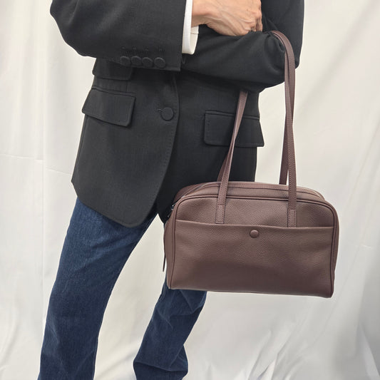 Korea Soft Pebble Leather Boston Bag