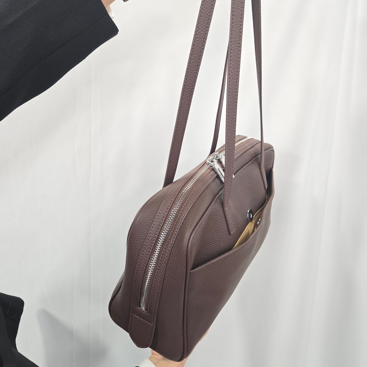 Korea Soft Pebble Leather Boston Bag