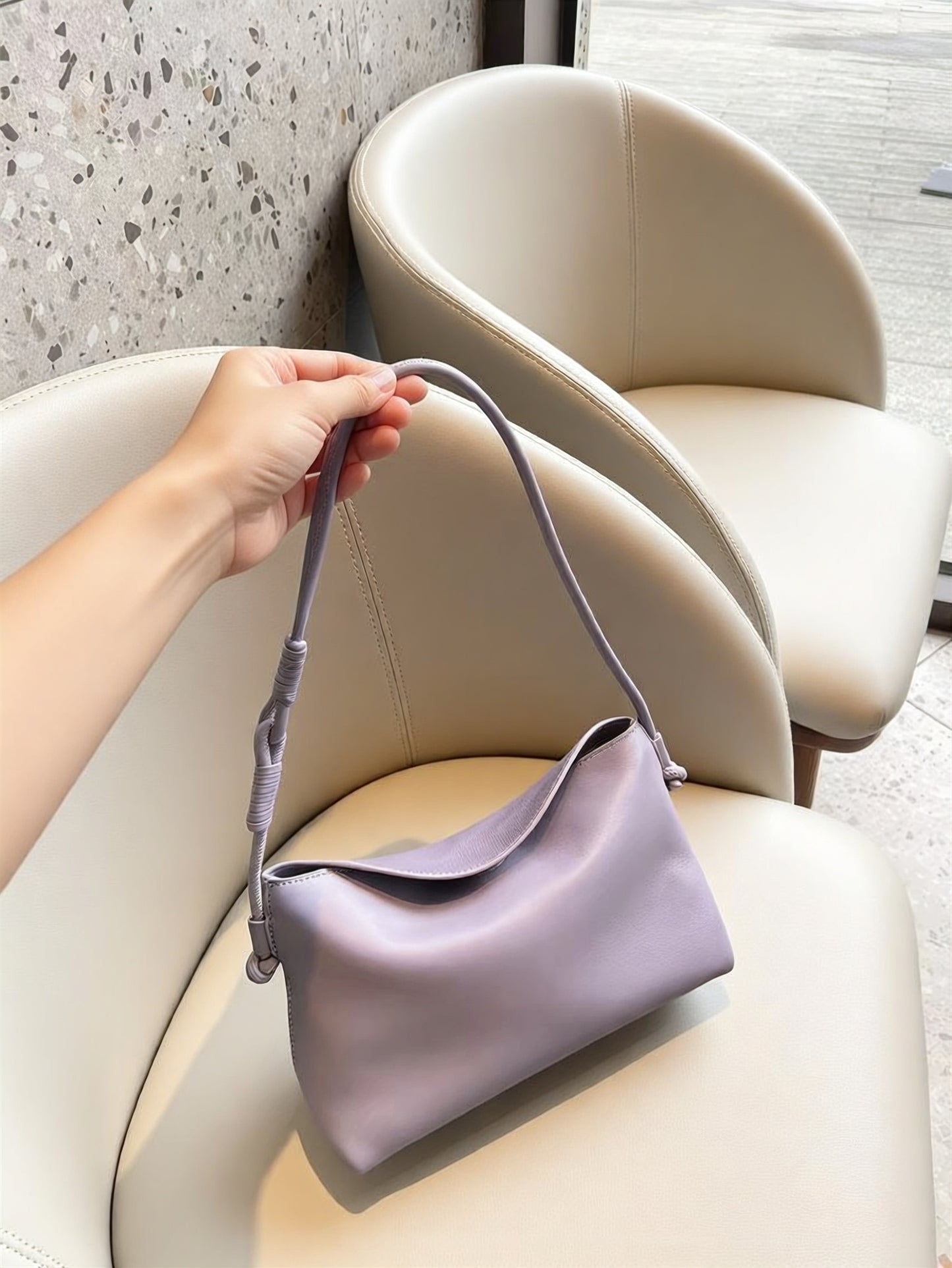 Korea Cow Leather Lilac Hobo