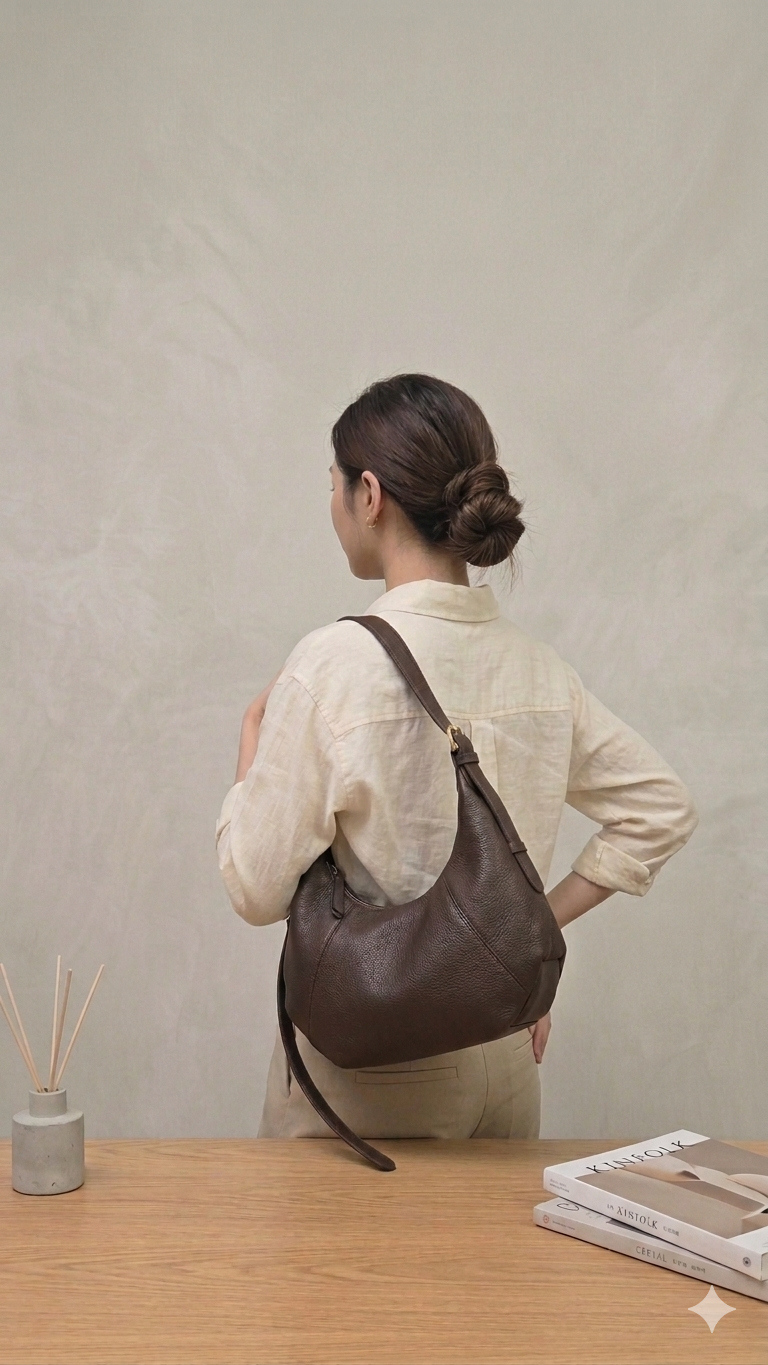 Korea Cow Leather Croissant Bag