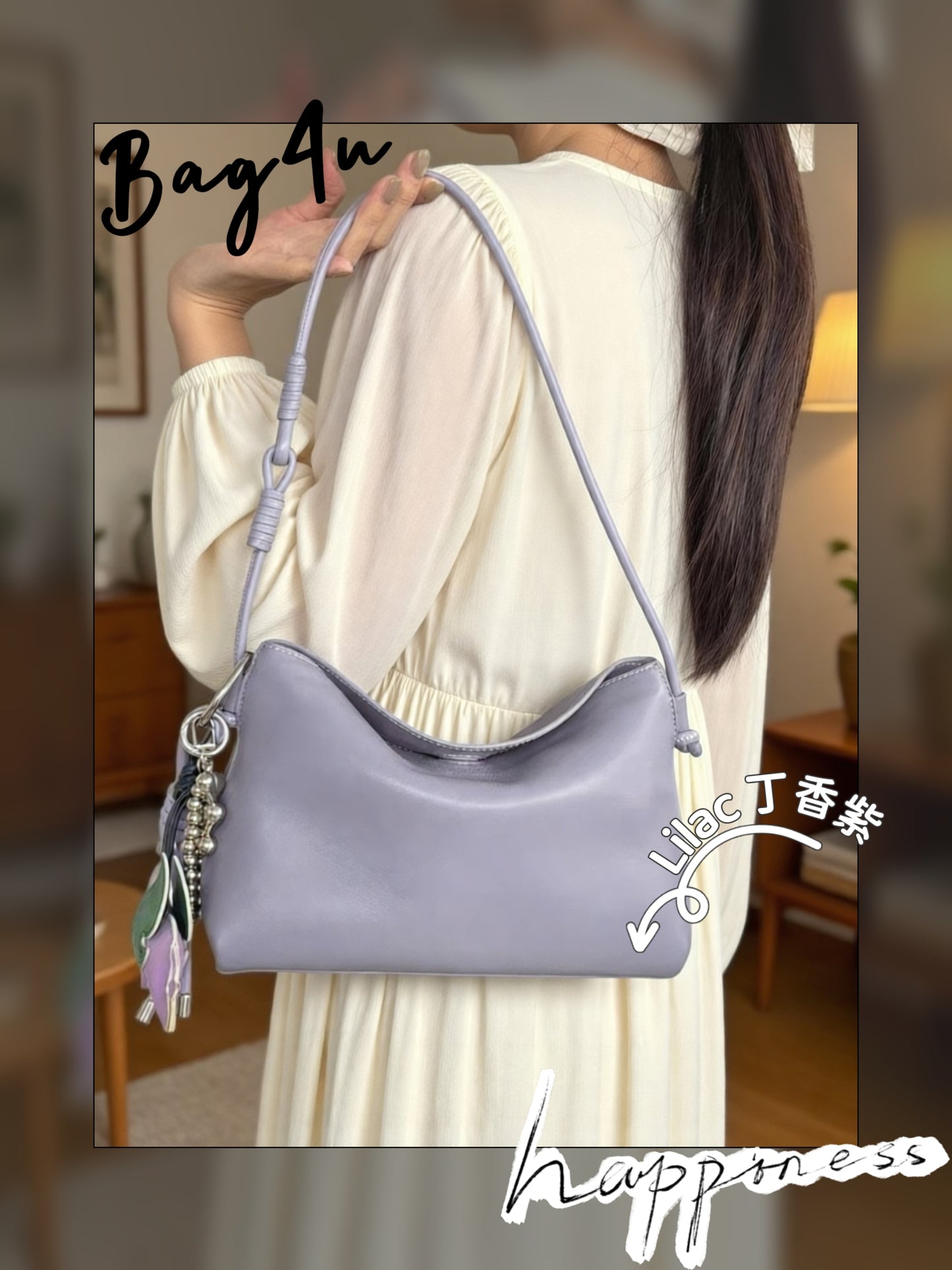 Korea Cow Leather Lilac Hobo