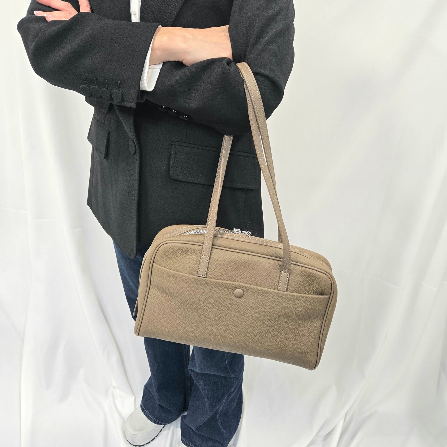 Korea Soft Pebble Leather Boston Bag