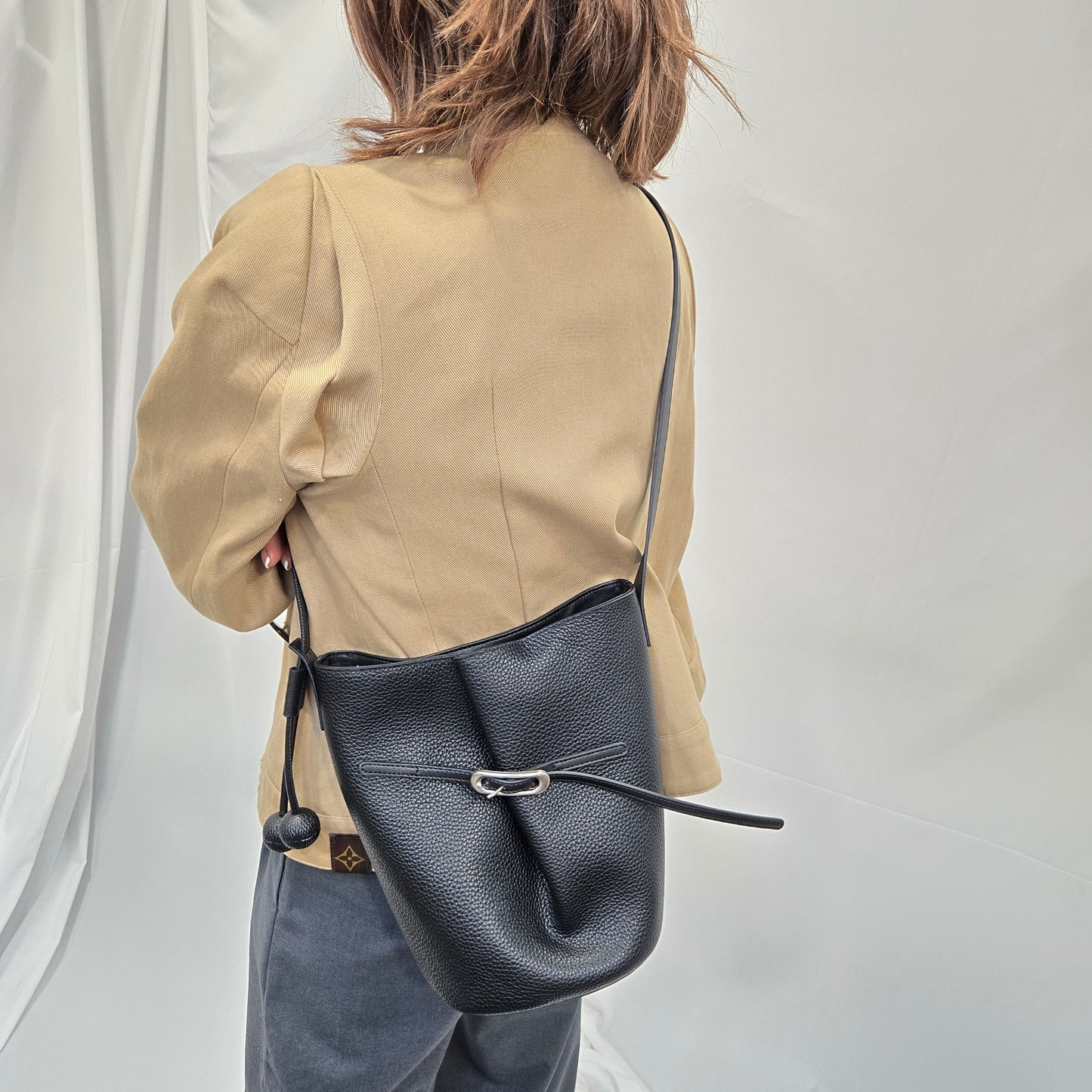 Korea Soft Pebble Leather Kelly Bucket Bag