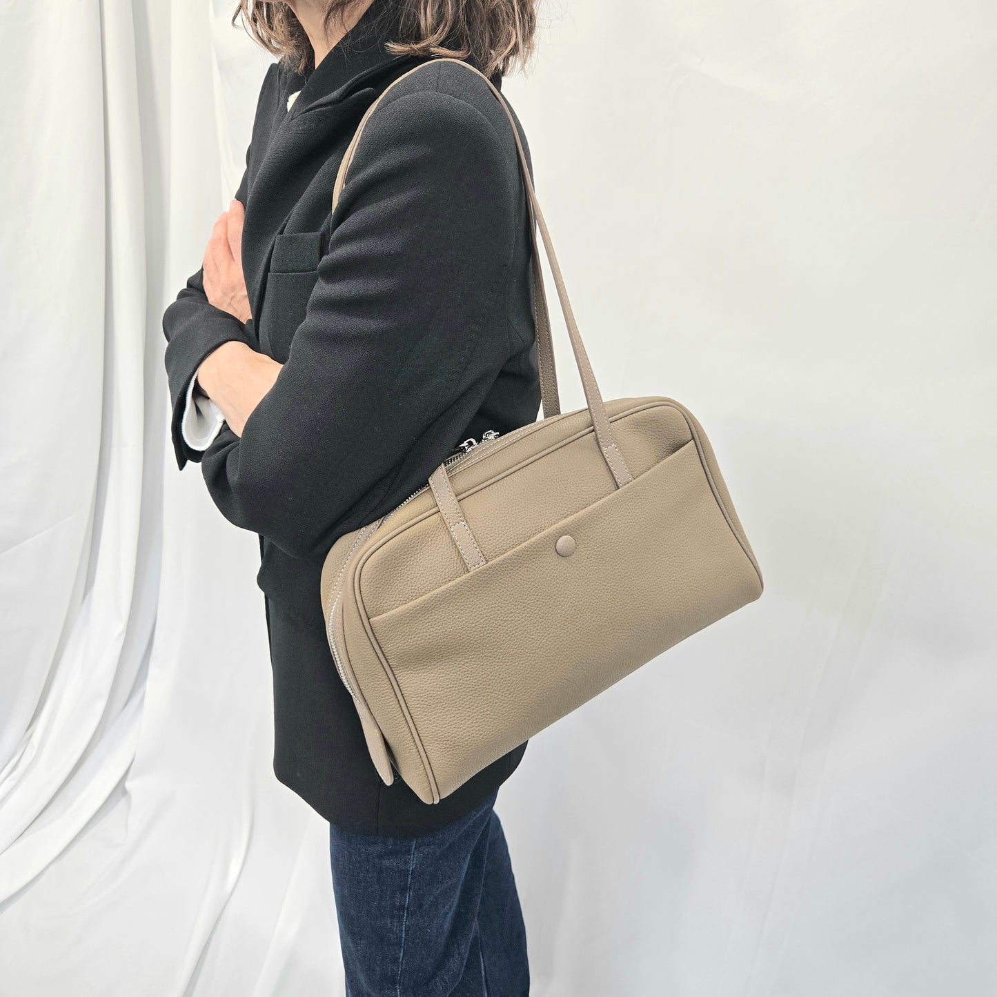 Korea Soft Pebble Leather Boston Bag