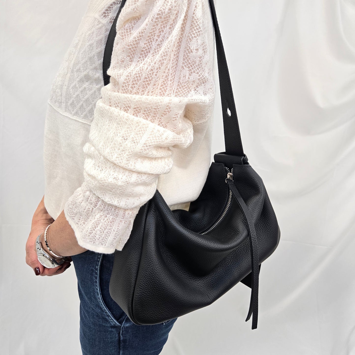 Korea Soft Pebble Leather Shoulder Zipper Bag