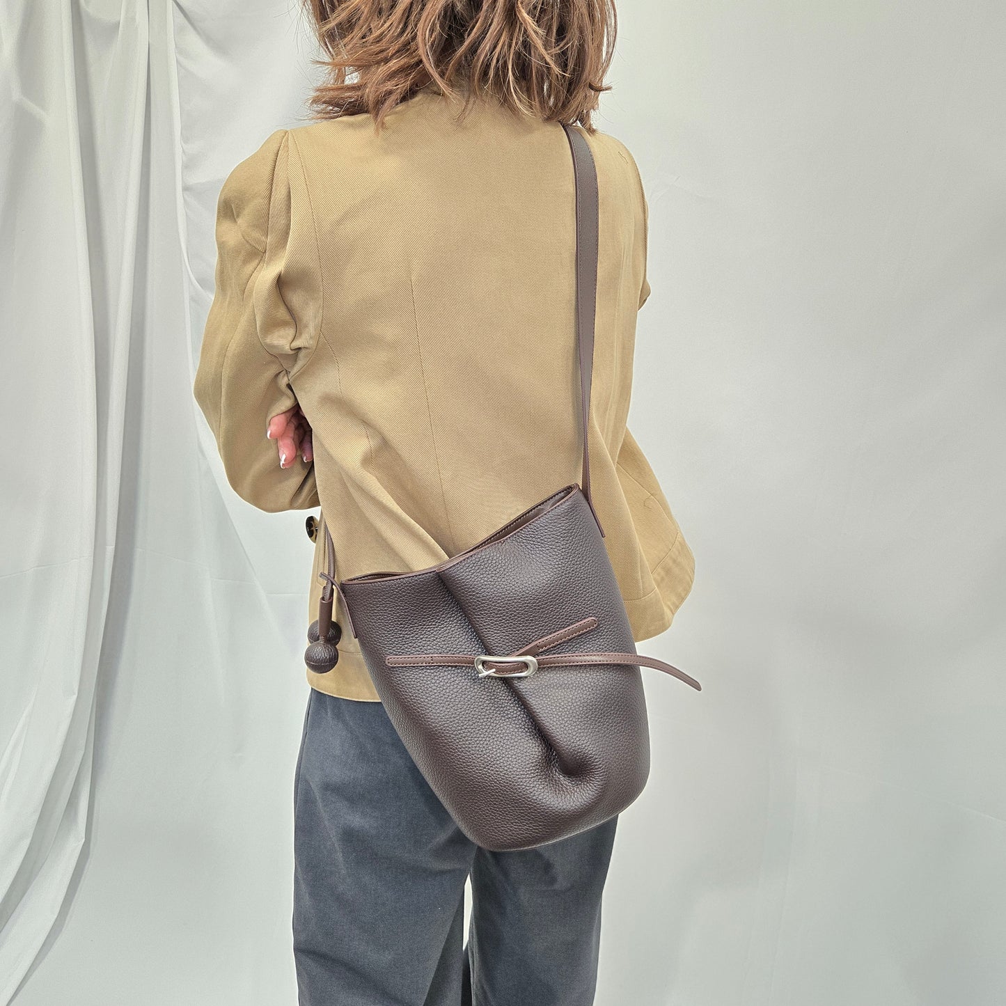 Korea Soft Pebble Leather Kelly Bucket Bag