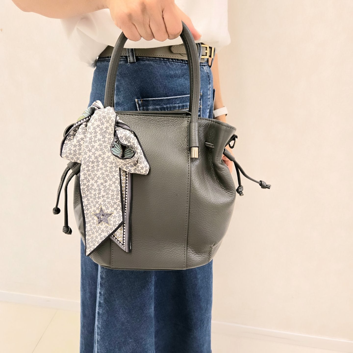 Korea Soft Pebble Leather Bucket Bag