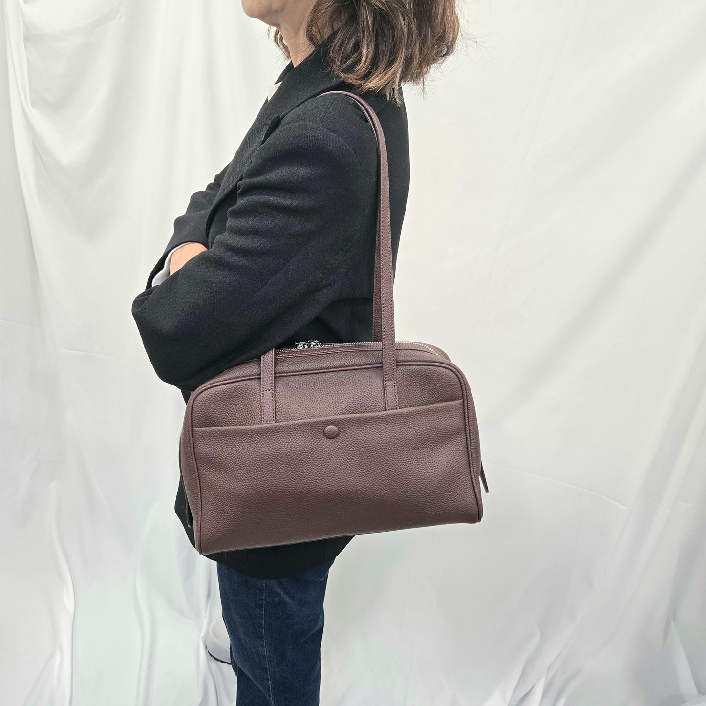 Korea Soft Pebble Leather Boston Bag