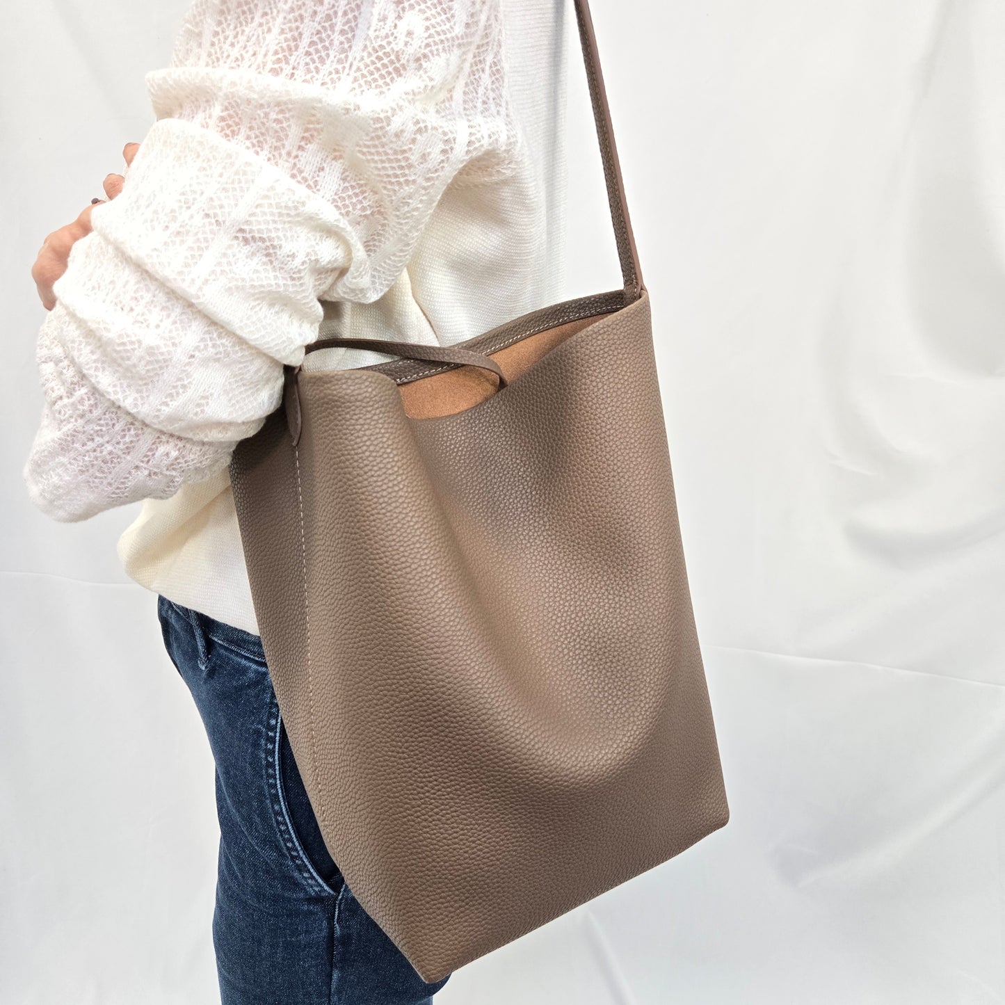 Korea Soft Pebble Leather Bucket Tote