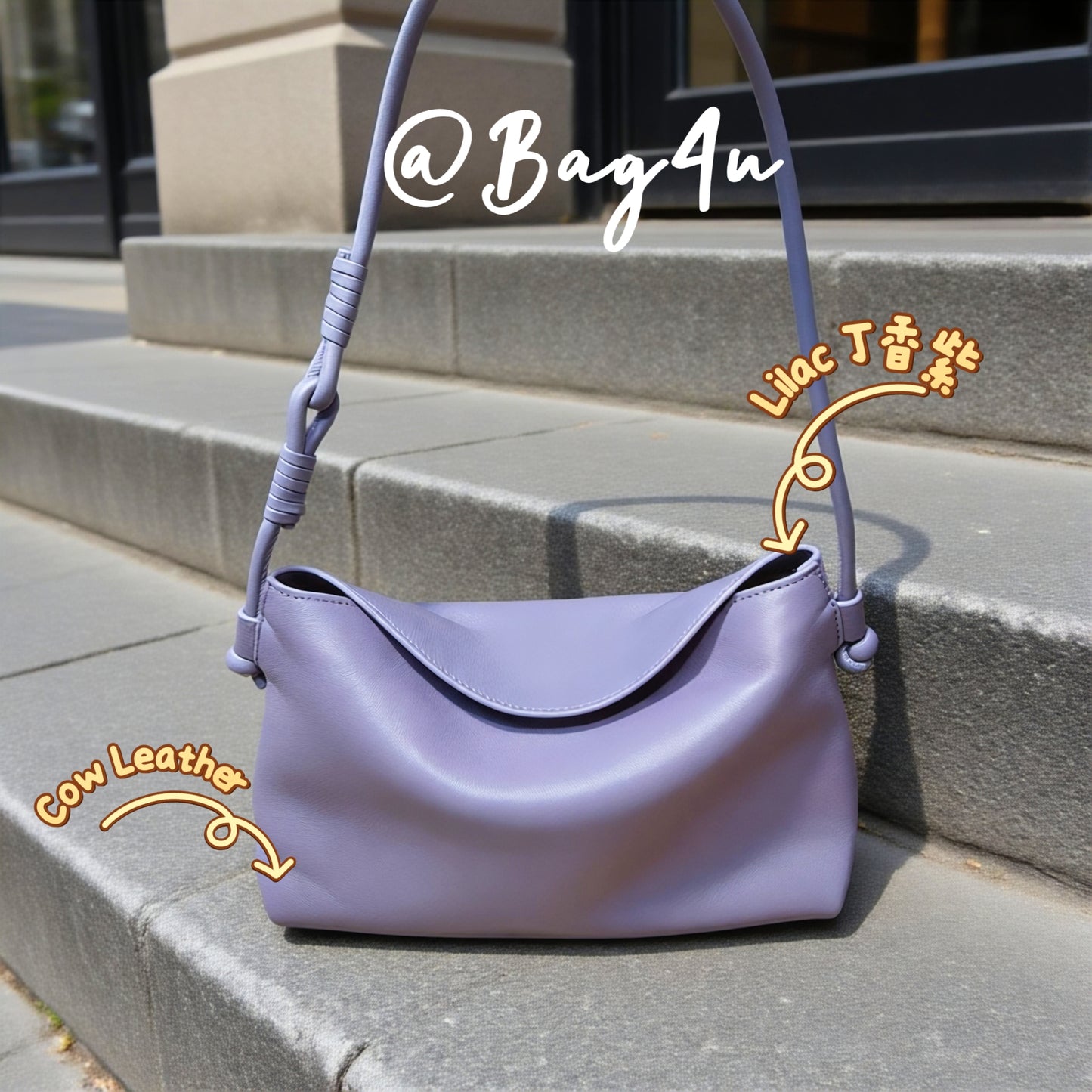 Korea Cow Leather Lilac Hobo