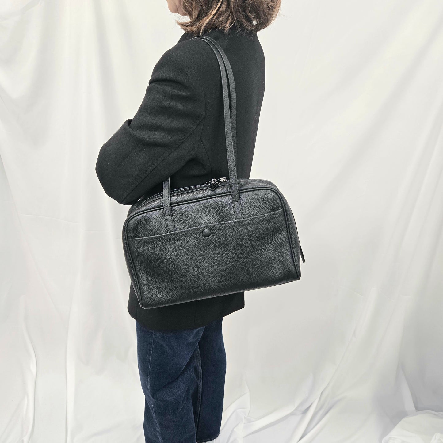 Korea Soft Pebble Leather Boston Bag