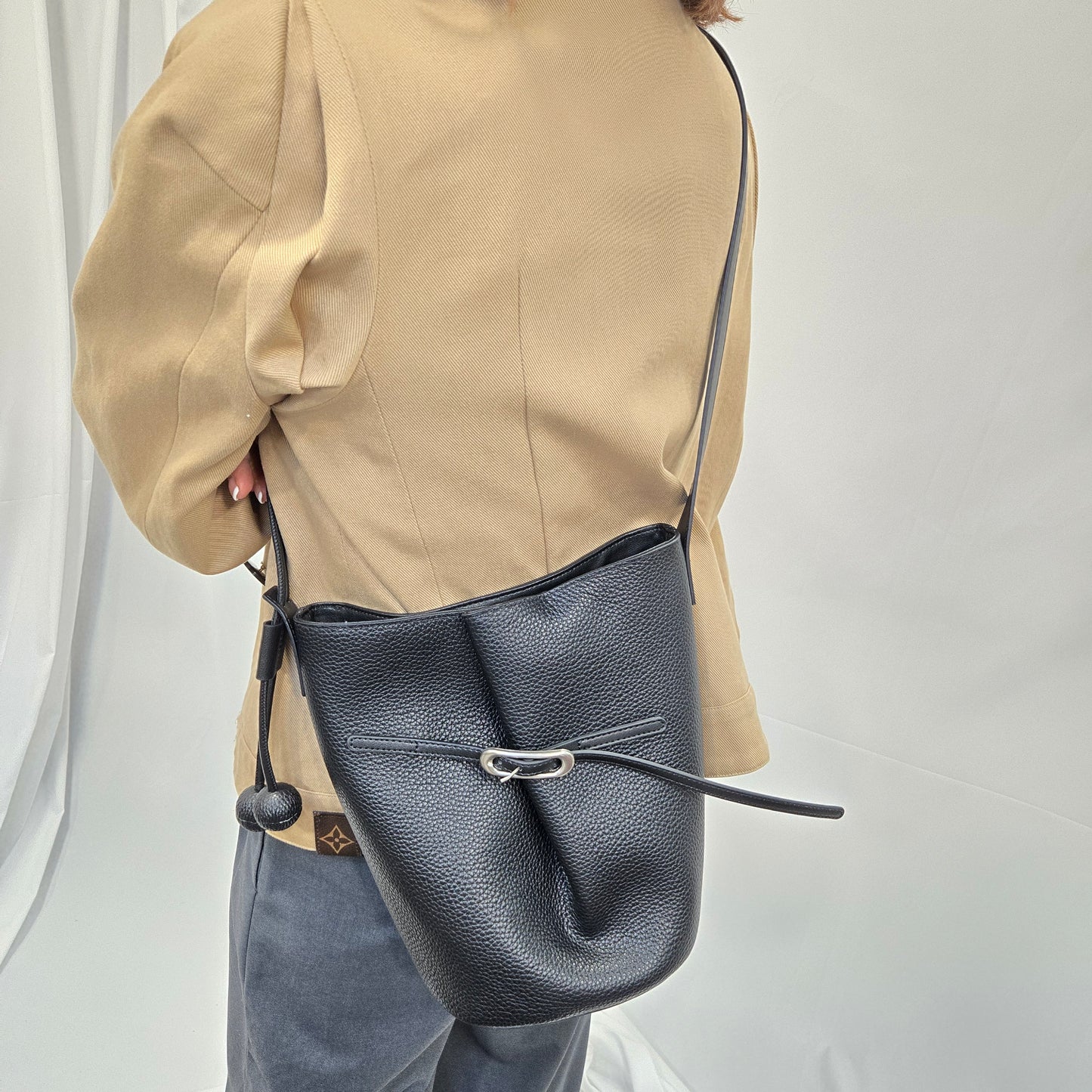 Korea Soft Pebble Leather Kelly Bucket Bag