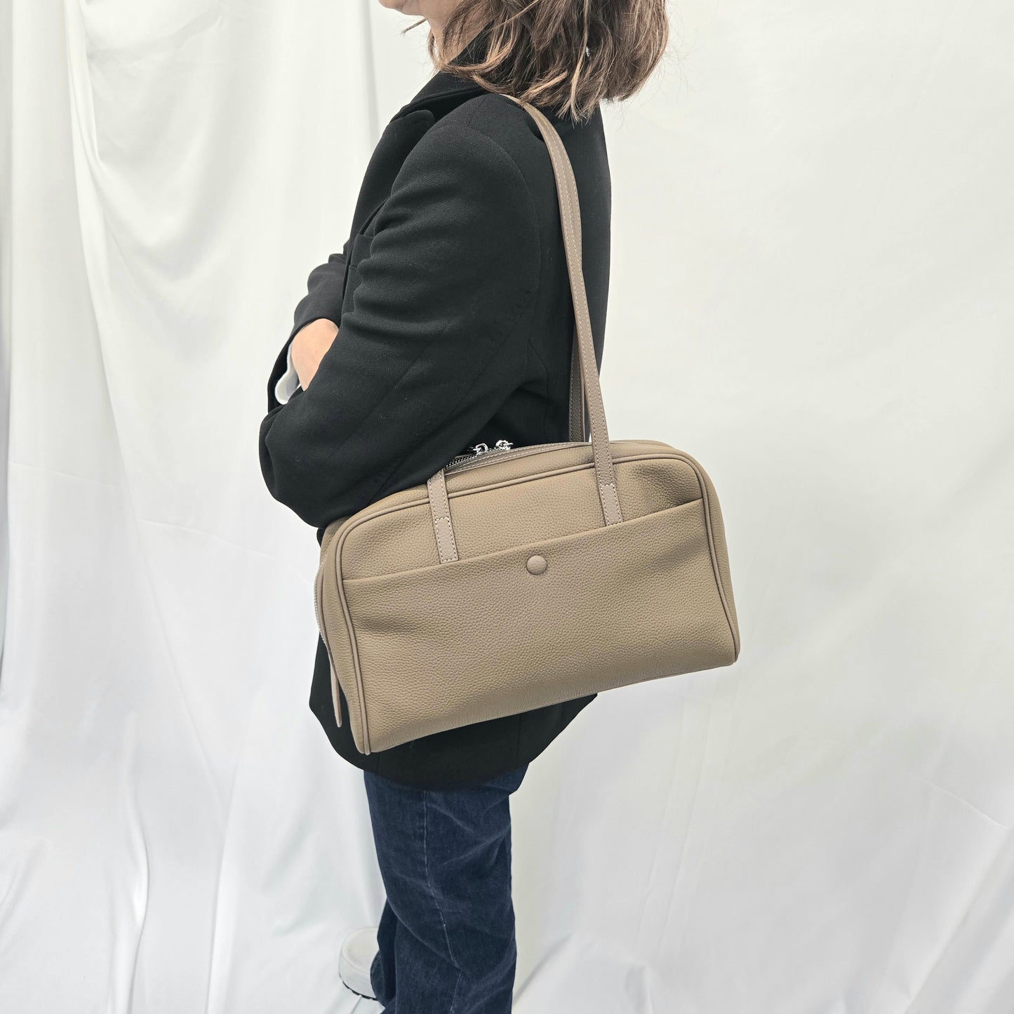 Korea Soft Pebble Leather Boston Bag