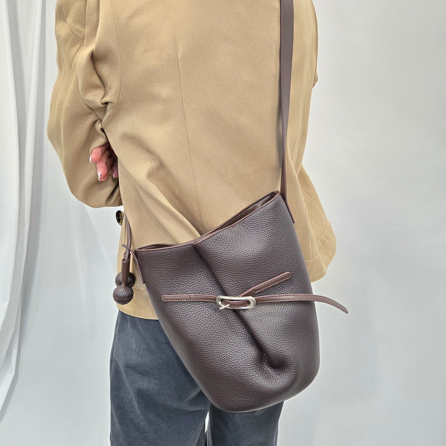 Korea Soft Pebble Leather Kelly Bucket Bag