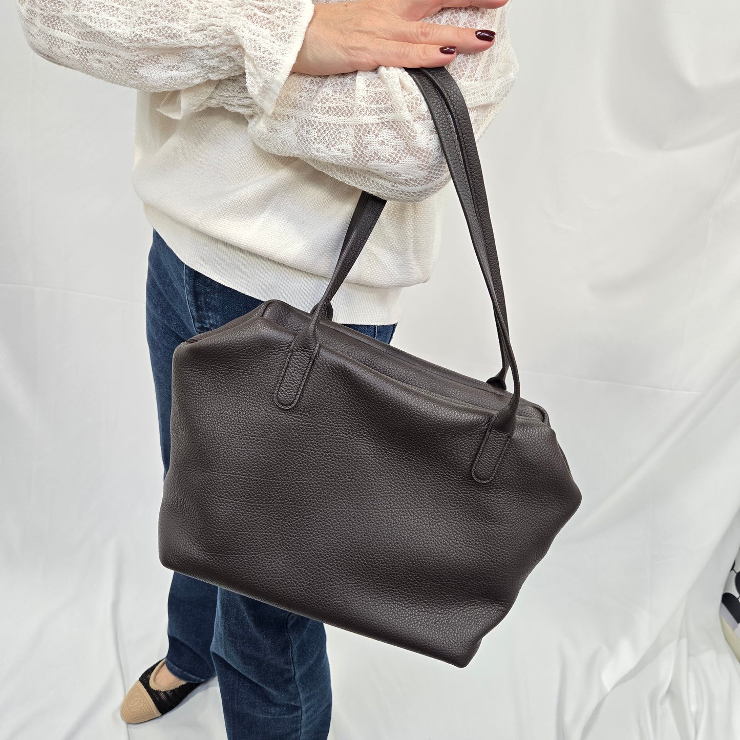 Korea Soft Pebble Leather Double Handle Zipper Bag