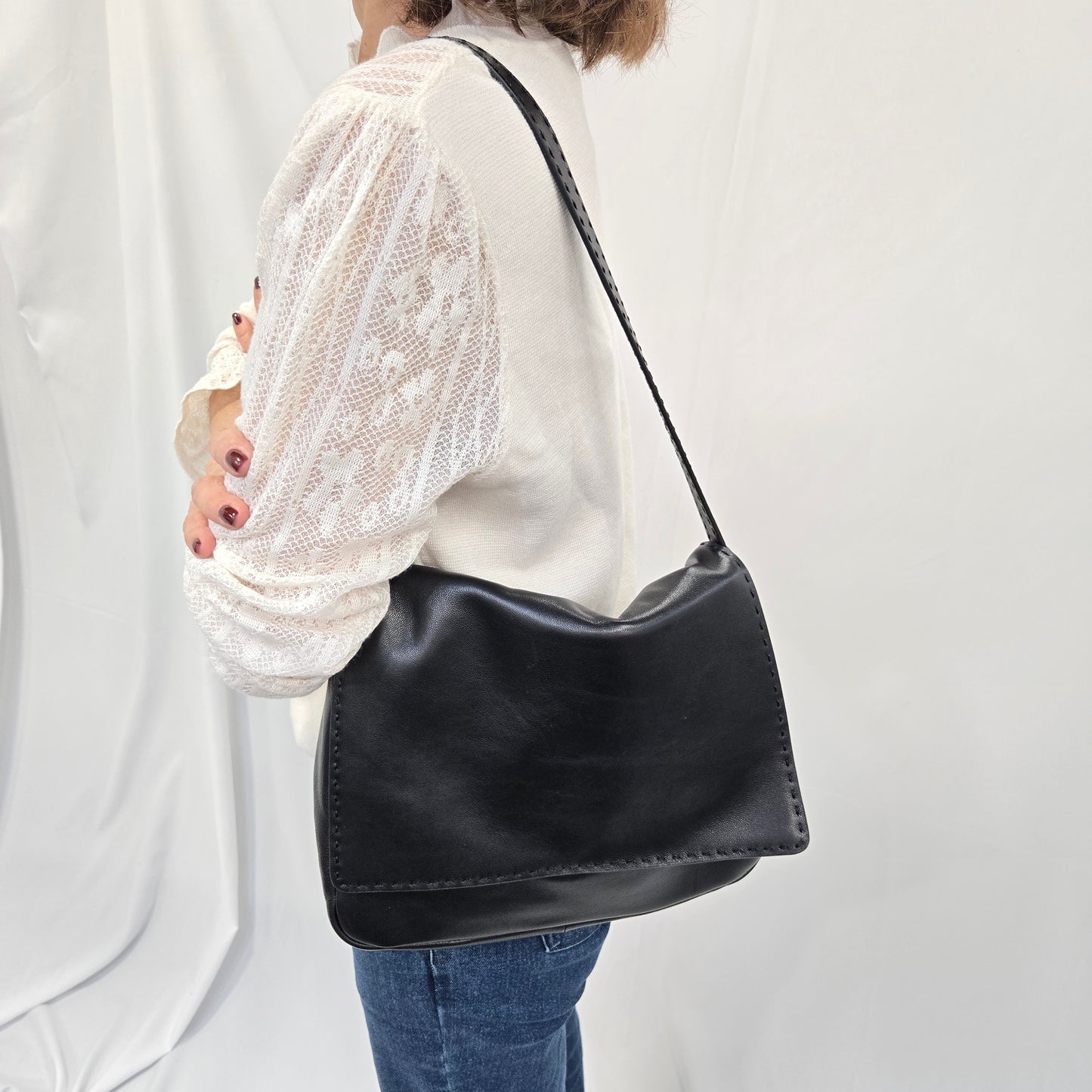 Korea Soft Lamb Leather Hand Stitch Shoulder Bag