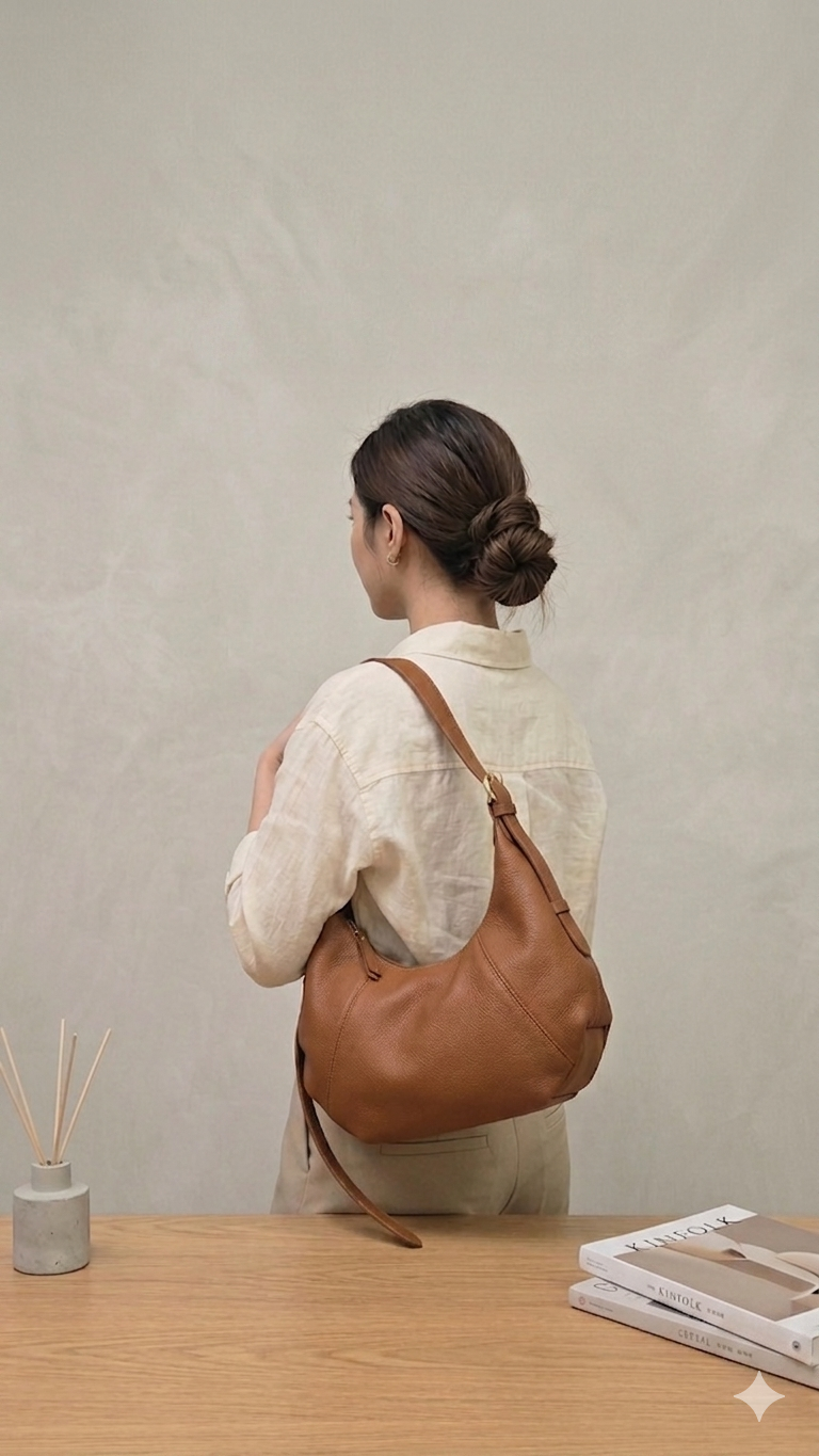 Korea Cow Leather Croissant Bag