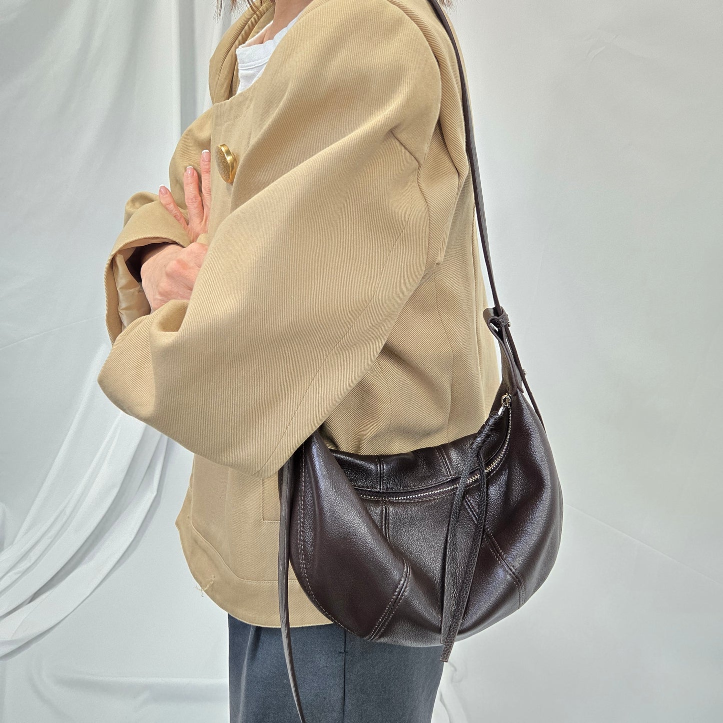 Korea Soft Pebble Leather Croissant Bag