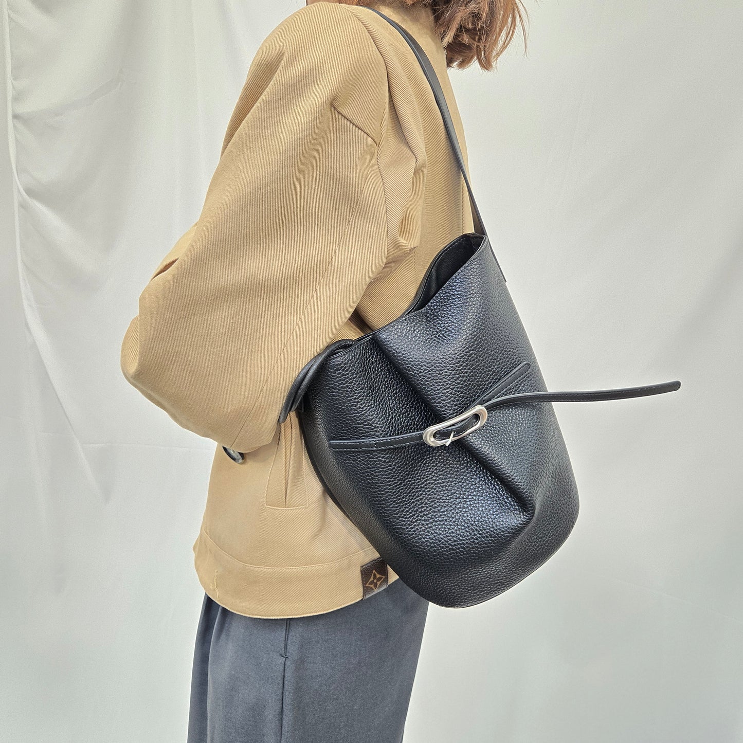 Korea Soft Pebble Leather Kelly Bucket Bag