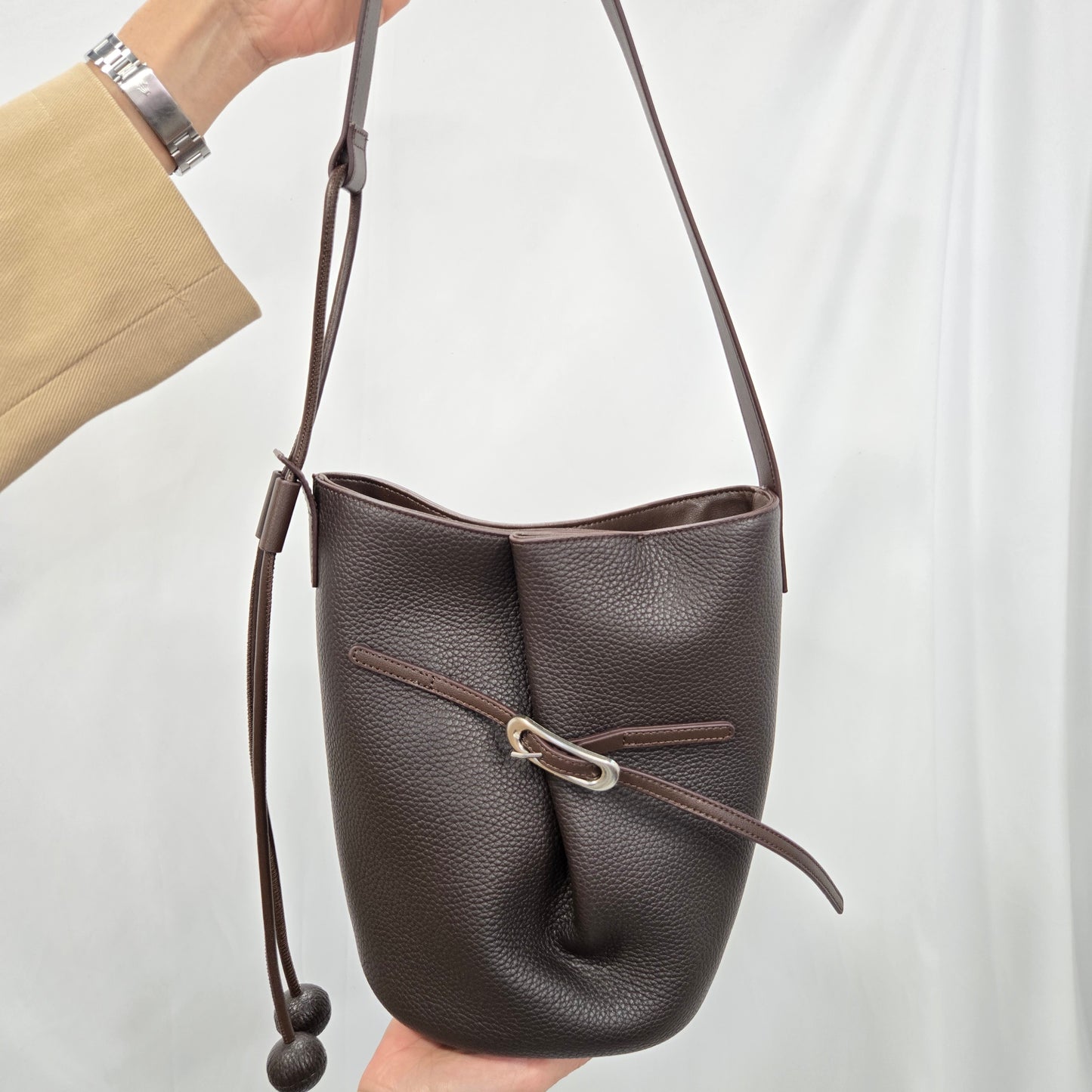 Korea Soft Pebble Leather Kelly Bucket Bag